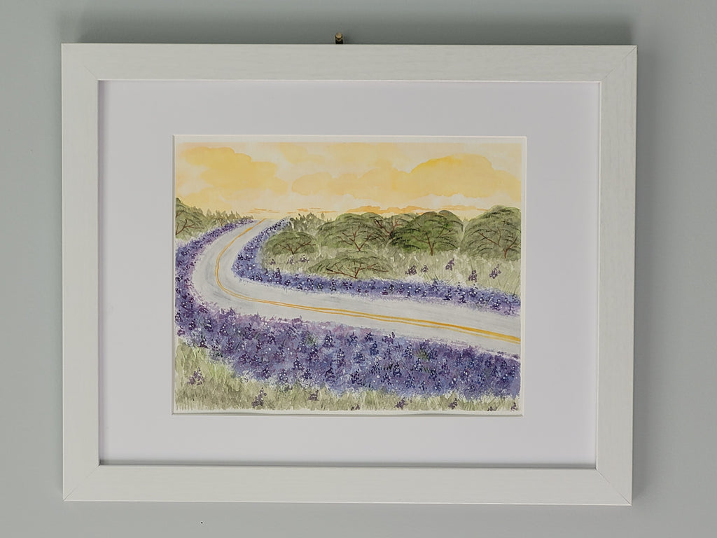 ORIGINAL WATERCOLOR Texas Hill Country | Bluebonnet Landscape Wall Art from the America the Beautiful Collection