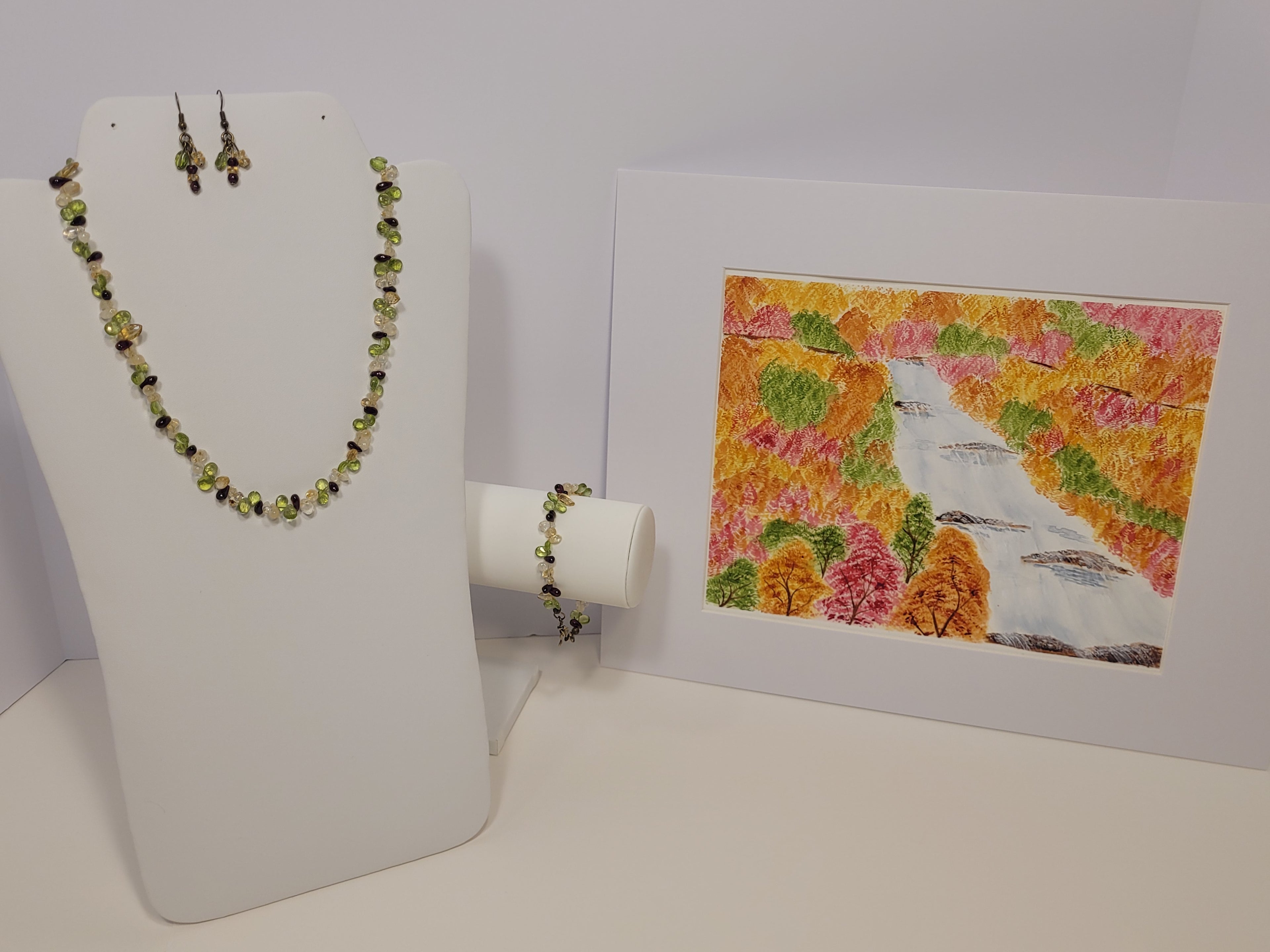 Pisgah Study Collection – Gemstone Necklace, Bracelet & Earrings + Art Print
